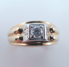 Vintage Art Deco 14k Multicolor Gold Man’s Solitaire .31ct Diamond Ring Size 7+