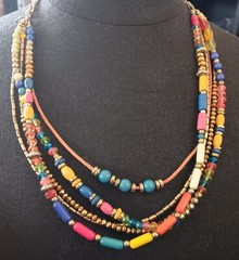 Vintage 5 Strand Beaded Necklace 23 Inch Long Total, 20 Inch With Hanging Chain