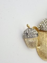 Vtg Marvella Acorn Brooch & Clip Earrings Rhinestone Autumn Jewelry Naturecore