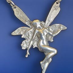 Vintage Sterling Silver Winged Fairy Pendant Necklace 16″ Fairytale Jewelry