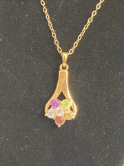 Vintage Multicolor Gemstone Stone Pendant 18” Necklace Marked PAJ BB