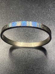 Vintage Sterling 925 Blue Fire Opal Inlay Hinged Bangle Bracelet 1oz
