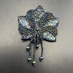 Blue Sequin Beaded Brooch Pin Flower Floral 80s Iridescent Peacock Tone Vintage