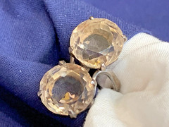 Vtg Ring Size 5.25 Band Costume Jewelry Round Smoky Quartz Look Stones *READ*