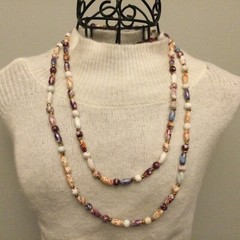 Stunning Vintage Estate Long Glass Beaded Necklace Varied Purple colors