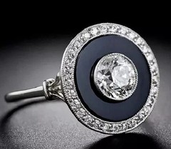 Art Deco Style Lab-Created Diamond & Black Onyx Wedding 14k White Gold FN Ring