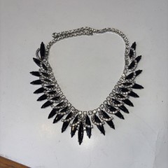 Black Navette Rhinestone Necklace Clip Earrings Set Unmarked “Juliana Style”