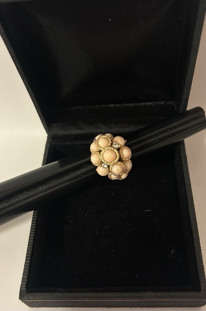 Avon Pink Coral Cab Cluster Rhinestone Gold t Adjustable Sz 4 #A6