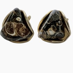 Turritella Agate Fossil Earrings Screw Back Gold Tone Shell Inclusions Vintage