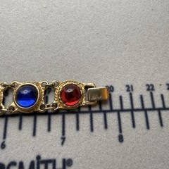 Vintage Rainbow Lucite Cabochon Gold Tone Link Bracelet Brutalist Modernist 7.5″