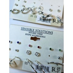 Sensible Solutions Vintage Y2K Deadstock Earring Lot Silver Hoops Studs 7 Cards