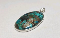 Vintage Handmade Copper Turquoise Oval Pendant pendant Sterling 925 6.87gr