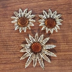 Vintage Sarah Coventry Garden Party Amber Sunflower Flower Brooch & Earrings Set