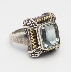 Vintage sterling silver 18k gold rope blue topaz classic shape ring sz 8.5