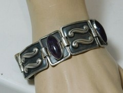 Rare RAF Mexico Sterling Silver Amethyst Wave Link 7.5″ Bracelet 41.4 gr 7j 83