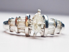 14K White Gold .69ct Marquise & Baguette Natural Diamond Ring Size 6 5g Vintage