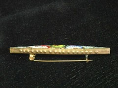Antqiue Art Nouveau Italian Micro Mosiac Millefiore Bar Pin Gold Overlay