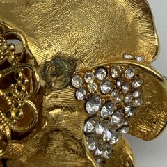 JOSE MARIA BARRERA Rose Huge Brooch Rhinestone Gold Tone Flower Vintage Pin 4.5″