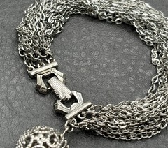 Vintage Silver Tone Multi-Strand Chain Bracelet Ornate Filigree Tassel Charm