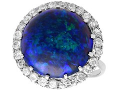 Antique 7.20Ct Black Opal and 0.78Ct Diamond, Platinum Dress Ring Circa 1930