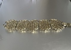 Vintage 80s Wide Gold Plated Filigree Link Bracelet 7 Inches Long