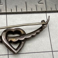 Vintage Heart Rhinestones Sterling Silver 935 Brooch Pin