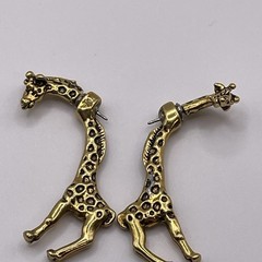 Earrings Vintage Giraffe Metal Gold Tone Animals Stud Pierced Jewelry