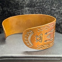 Vintage Copper Bell Trading Cuff Bracelet Western Ethnic Wide Stamped 6”