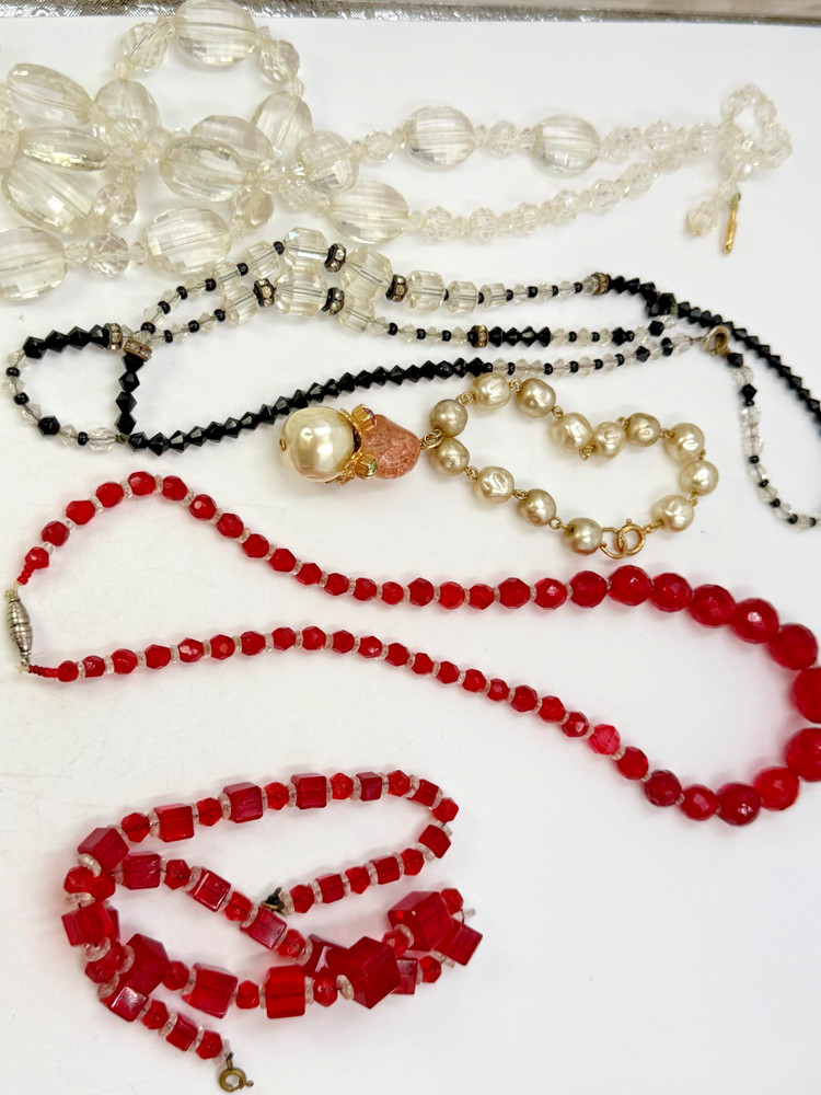 Vintage Necklace Art Deco MCM Glass Beads Mix FOR CRAFT DAMAGE Lot PJ
