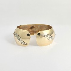 Vintage 1950’s Handmade Flower Cuff Bangle Bracelet 10K Yellow Gold, 28.60 Grams