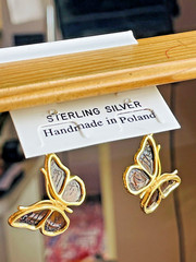14K Gold Filled Butterfly Genuine Baltic Amber Earrings Vintage Butterscotch 925