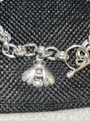Vintage Sterling Silver 925 Rolo Link Chain Bee Charm Bracelet 8.5″ Heavy 20.5g