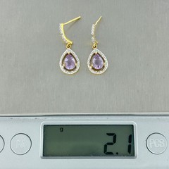 JBX Sterling Silver Gold Plate Purple Amethyst Diamond Accent Dangle Earrings