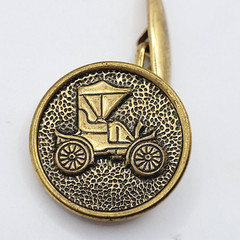 Brass Runabout Automobile Vintage Cufflinks or Vest Buttons Round Shape Detailed