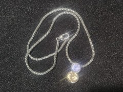 VTG 90’s David Grau Silvertone Rope Necklace Lavender & Yellow Crystal Pendant
