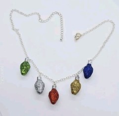 Christmas Necklace String of Light Bulbs Glitter Bulbs Silver tone Vintage 21 in