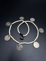 Vintage White Howlite Beaded Coin Necklace, Tribal Boho Necklace, Ethnic Coin