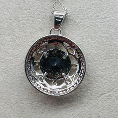 Sterling Silver 925 Open Work Crystal Round Signed NF Pendant Chain Necklace JTV