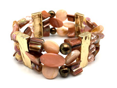 Filigree Glass Bead MOP Bead CopperTone Bead GT Spacer Bar Stretch Bracelet