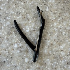 Vintage MCM Black Coral Good Luck & Protection Wishbone Brooch Pin