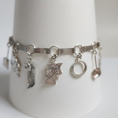 Vintage Mexican 800 Silver Charm Bracelet – 15 Charms – JAB Mark – 7.25″ – 7g