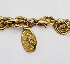 Premier Designs Gold Tone Etruscan Style Greek Key Crystal Necklace 36 in