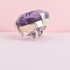 Antique Victorian Natural Amethyst Oval Cut Sterling Silver Brooch Pin Pendant