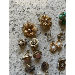 VTG Clip On Screw Back Earring Lot Gold Tone Faux Pearl Rhinestone Floral 15pr