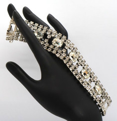 Vintage Rhinestone Bracelet w/ Multiple Rows of Rhinestones & Large Square Ones