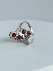 Vintage Red Stone & Marcasite Ring, Silver, Size 8 Cascade Vine Design