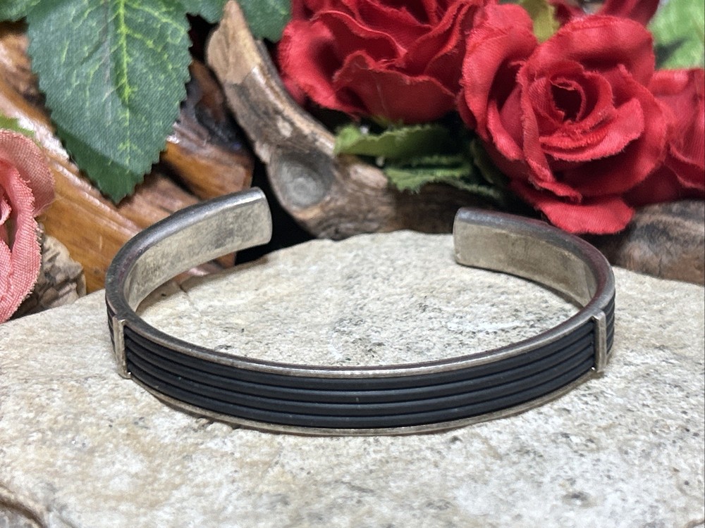 57. Vintage BIB 925 Sterling Artificial Elephant Hair Cuff Bracelet 17.2g, 6 3/4