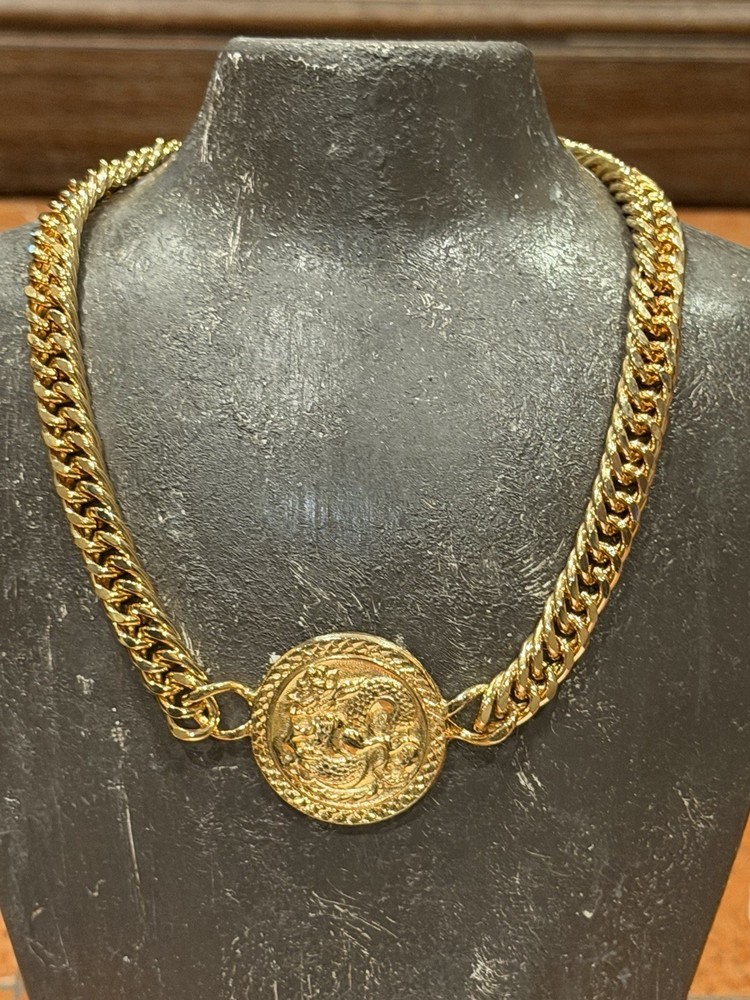PAKULA CUBAN LINK GOLD CHAIN DRAGON PENDANT 15″ NECKLACE EUC