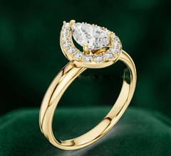 Pear & Round Cut 1.60TCW White Moissanite Halo Wedding Ring In 10K Yellow GoldFN