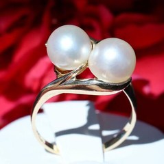 14k yellow gold ring 8mm-8.5mm cultured pearl sz 8.5 vintage 4.7gr N2920